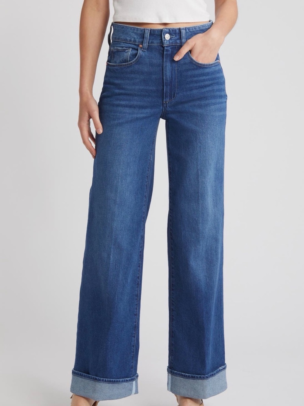 PAIGE Sasha Stretch Denim Cuff Wide Leg Jeans